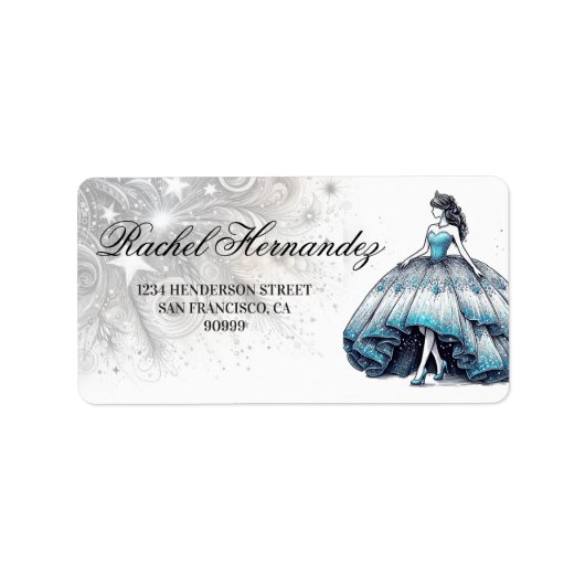 Aquamarine Quinceañera Girl Adressaufkleber (Vorne)