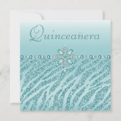 Aquamarine Quinceanera Printed Jewels & Zebra Glit Einladung (Vorderseite)