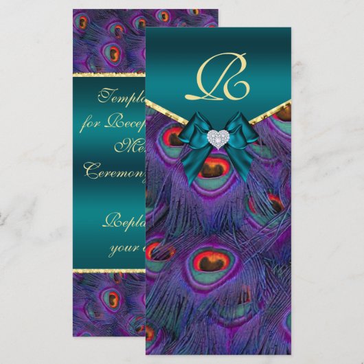 Aquamarine Rackkarte für das Pfauenhochzeitprogram Programm (Vorne/Hinten)