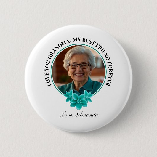Aquamarine Rahmen-Großmutter mit Blumenmuster zum  Button (Vorderseite)