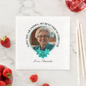 Aquamarine Rahmen-Großmutter mit Blumenmuster zum  Serviette (Beispiel)