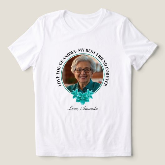 Aquamarine Rahmen-Großmutter mit Blumenmuster zum Tri-Blend Shirt (Design Vorderseite)