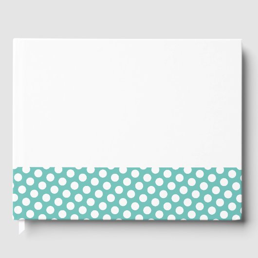 Aquamarine Randpolka-Punkte auf weißem Hintergrund Gästebuch (Vorderseite)