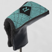 AQUAMARINE RAUTE STRICK Golf Putter Cover + Initia Golf Headcover (3/4 Vorderseite)