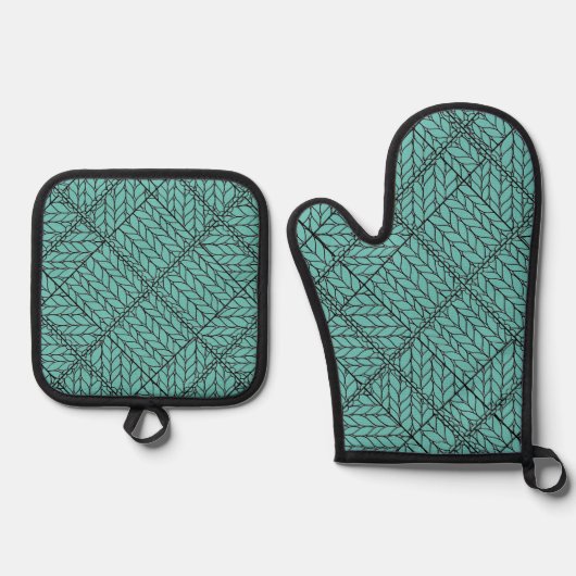 AQUAMARINE RAUTE STRICK Oven Mitt & Pot Holder Set (Vorderseite)