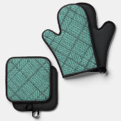 AQUAMARINE RAUTE STRICK Oven Mitt & Pot Holder Set (Vorderseite/Rückseite)