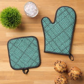 AQUAMARINE RAUTE STRICK Oven Mitt & Pot Holder Set (Oben Unten)