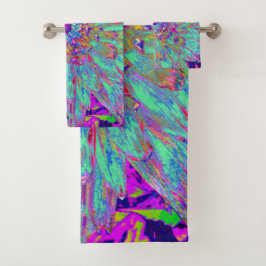 Aquamarine Regenbogen Farbe Abstrakt Dahlia Blume Badhandtuch Set