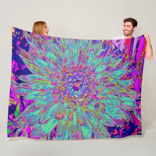 Aquamarine Regenbogen Farbe Abstrakt Dahlia Blume Fleecedecke (Beispiel)