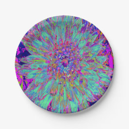 Aquamarine Regenbogen Farbe Abstrakt Dahlia Blume Pappteller