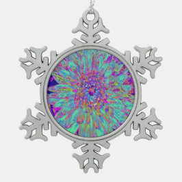 Aquamarine Regenbogen Farbe Abstrakt Dahlia Blume Schneeflocken Zinn-Ornament