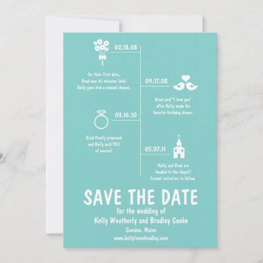 Aquamarine Relationship Timeline Wedding Save the Date (Vorderseite)