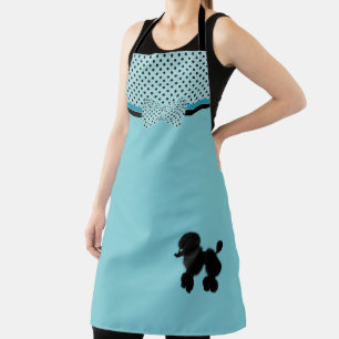Aquamarine Retro Black Poodle und Polka Dot Schürze