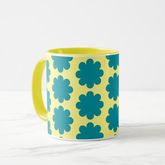 Aquamarine Retro-Blume Art auf der Gelben Tasse (Vorderseite Links)