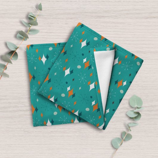 Aquamarine Retro Mitte Jahrhundert Moderne Atomene Fleecedecke