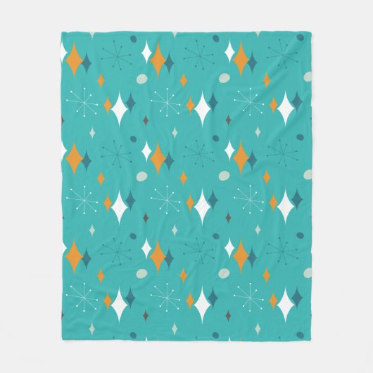 Aquamarine Retro Mitte Jahrhundert Moderne Atomene Fleecedecke (Vorderseite)