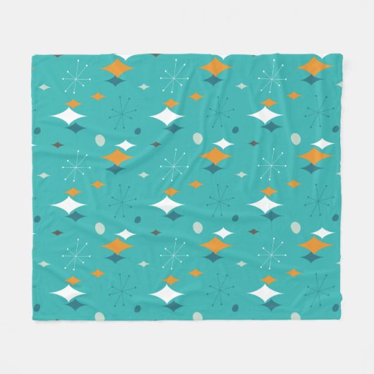 Aquamarine Retro Mitte Jahrhundert Moderne Atomene Fleecedecke (Vorderseite (Horizontal))