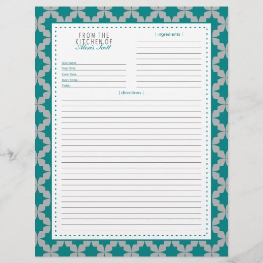 Aquamarine Retro-Star-Rezept-Seite (Vorderseite)