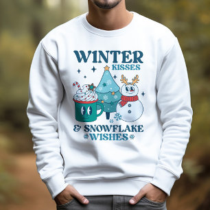 Aquamarine Retro Winter Kisses & Snowflake Winterw Sweatshirt