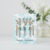 Aquamarine Ribbon Rentier Feiertagspostkarte (Stehend Vorderseite)