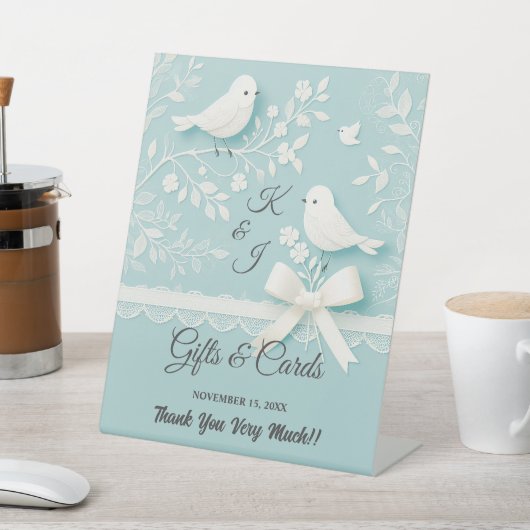 Aquamarine romantische Hochzeitskarte Sockelschild (In SItu)