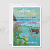 Aquamarine, Rosa, Blaue Meerjungfrau Geburtstagspa Einladung (Vorderseite)