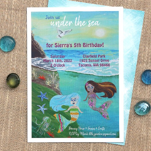 Aquamarine, Rosa, Blaue Meerjungfrau Geburtstagspa Einladung