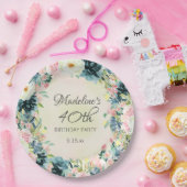 Aquamarine Rosa Creme Floral Women's 40. Geburtsta Pappteller (Party)
