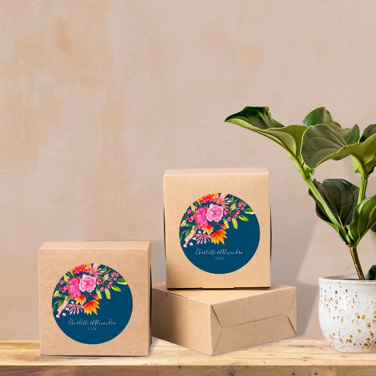 Aquamarine rosa Orangefarbene Hochzeit Runder Aufkleber