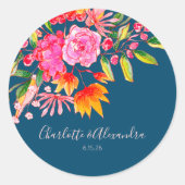 Aquamarine rosa Orangefarbene Hochzeit Runder Aufkleber (Vorderseite)