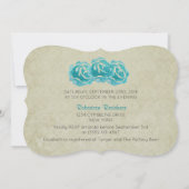 Aquamarine Rose auf dem Brautparty Tan Damask Einladung (Rückseite)