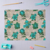 Aquamarine Rose auf Vintager Zeitungspapier-Decoup Seidenpapier (Basteln)