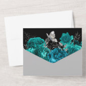 Aquamarine Rose aus schwarzem Silber All In One Einladung (Rückseite)