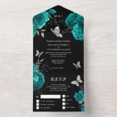 Aquamarine Rose aus schwarzem Silber All In One Einladung (Innen)