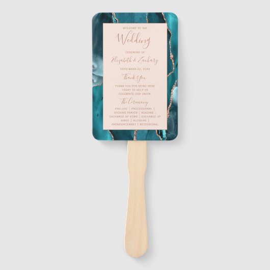 Aquamarine Rose Gold Agate Blush Hochzeitsprogramm Fächer (Vorderseite)