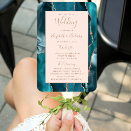 Aquamarine Rose Gold Agate Blush Hochzeitsprogramm Fächer