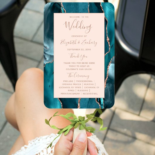 Aquamarine Rose Gold Agate Blush Hochzeitsprogramm Fächer