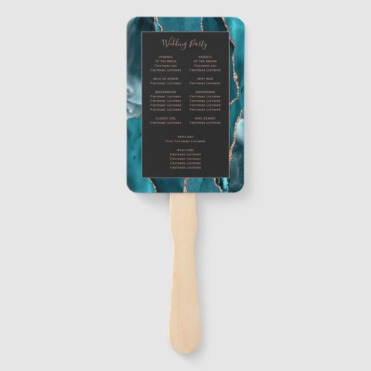 Aquamarine Rose Gold Agate Dark Wedding Programm Fächer (Rückseite)