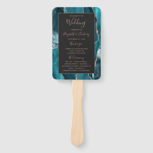 Aquamarine Rose Gold Agate Dark Wedding Programm Fächer (Vorderseite)
