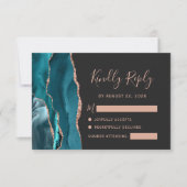 Aquamarine Rose Gold Agate Dark Wedding RSVP Karte (Vorderseite)