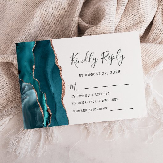 Aquamarine Rose Gold Agate Wedding RSVP