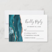 Aquamarine Rose Gold Agate Wedding RSVP Karte (Vorderseite)