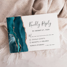 Aquamarine Rose Gold Agate Wedding RSVP Karte