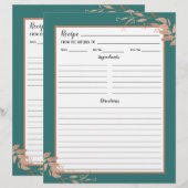 Aquamarine Rose Gold Foliage Rezept Binder Seite (Vorne/Hinten)