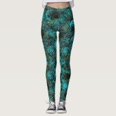 Aquamarine Rose Gold Glitzer Glam Floral Boho Leggings (Vorderseite)
