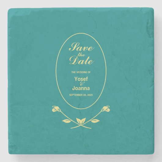 Aquamarine Rose Hochzeit speichern Sie das Datum Steinuntersetzer (Vorderseite)