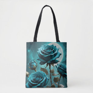 Aquamarine Rose im Mondlicht Tasche