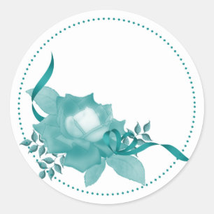 Aquamarine Rose mit Band Runder Aufkleber
