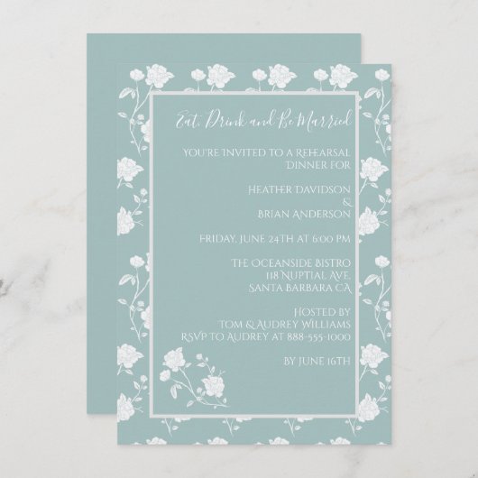 Aquamarine Rose Probe Abendessen Einladung (Vorne/Hinten)