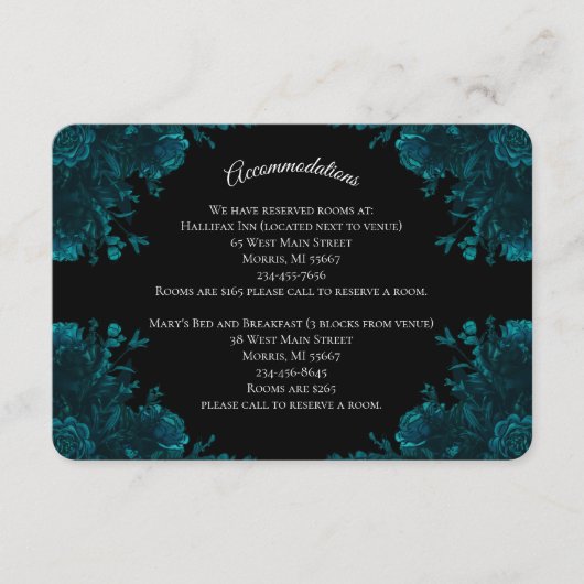 Aquamarine Rose Schwarz-Gotik-Hochzeit Begleitkarte (Vorderseite)